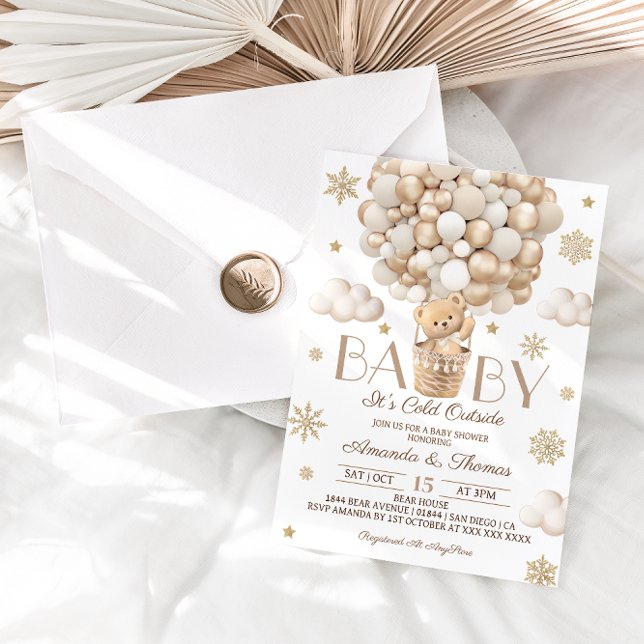 Invitation Baby shower de l'ours Winter Snowflakes & Balloons (Créateur téléchargé)
