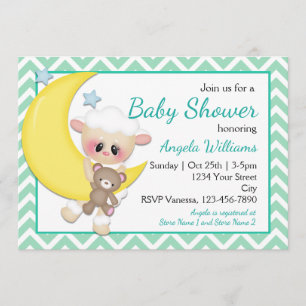 Invitation Baby shower de lune d'agneau et de croissant