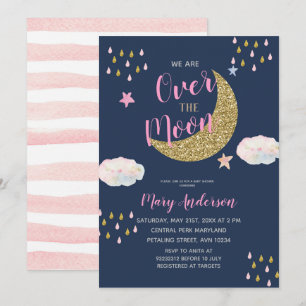 Invitation Baby shower de lune d'or rose