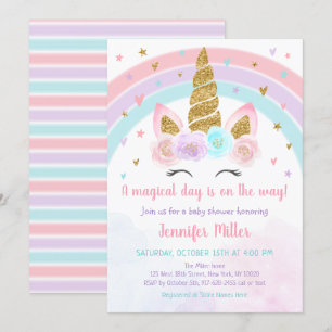 Invitation Baby shower de l'Unicorn Rainbow Pastel