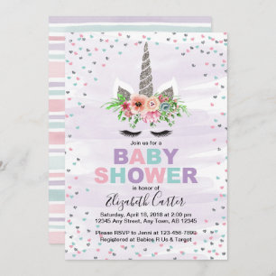 Invitation baby shower de l'Unicorne aux filles vi