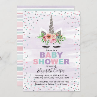 Invitation baby shower de l'Unicorne aux filles vi