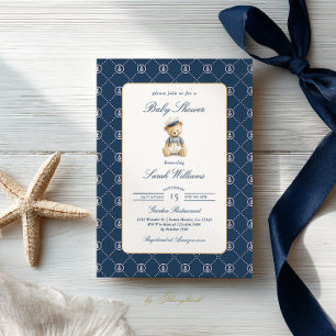 Invitation Baby shower de luxe Nautique Teddy Bear Boy