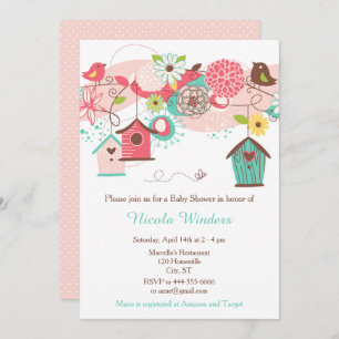 Invitation Baby shower de maisons florales roses et vertes