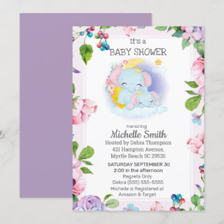 Invitation Baby shower de maman florale rose violet