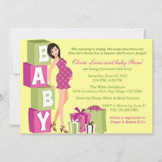 Invitation Baby shower de maman moderne Pink Green Poka Dot