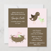 Baby shower de maman rose et d'oiseaux