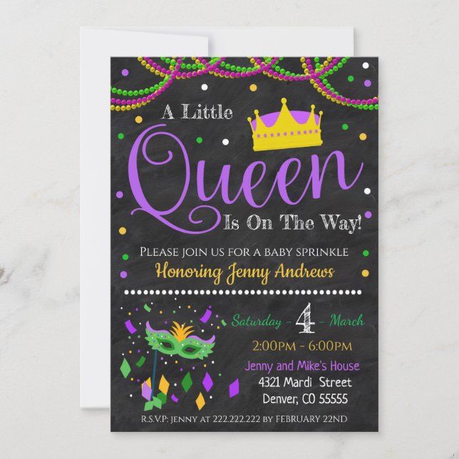 Invitation Baby shower de Mardi Gras Girl (Devant)