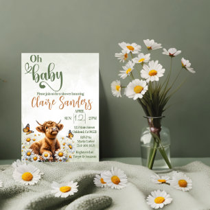Invitation Baby shower de marguerite fleurie de vache Highlan