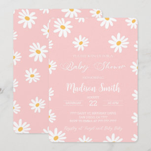 Invitation Baby shower de marguerite florale blanc et rose