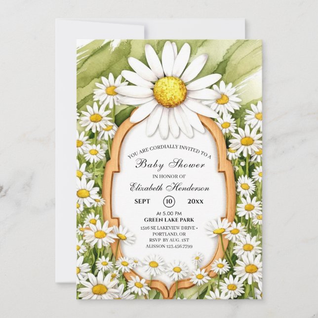 Invitation Baby shower de marguerite florale magique (Devant)