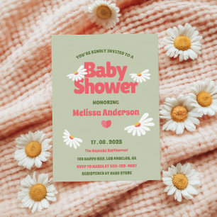 Invitation Baby shower de marguerite vert de Sage Floral Retr