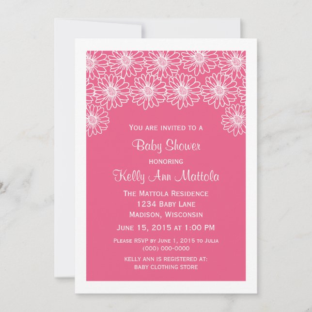 Invitation Baby shower de marguerites blanches roses Invitati (Devant)