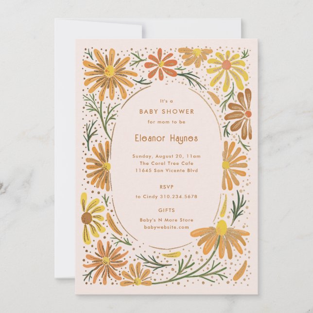 Invitation Baby shower de marguerites orange et jaune (Devant)