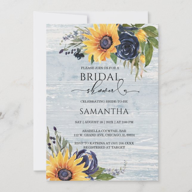 Invitation Baby Shower de mariage tournesol modifiable (Devant)