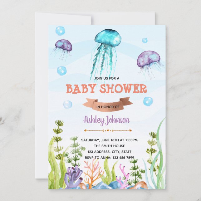 Invitation baby shower de méduses (Devant)