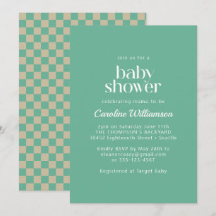 Invitation Baby shower de menthe en damier esthétique rétro