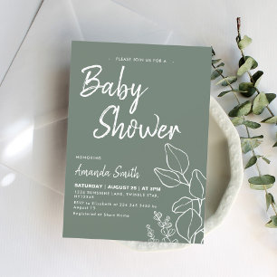 Invitation Baby shower de mesure minimaliste botanique