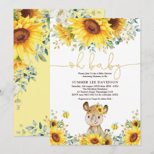 Invitation Baby shower de miel de tournesol de Cute Rhino