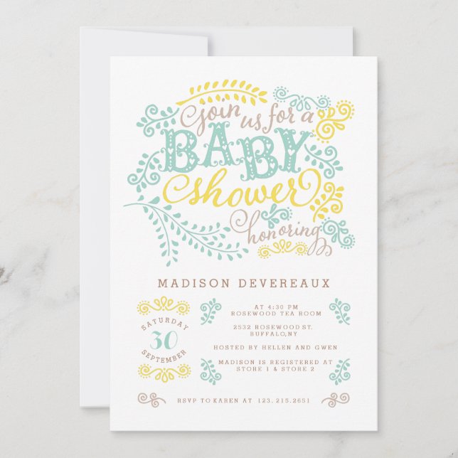 Invitation Baby shower de Monnaie Jaune Neutral Sexe (Devant)