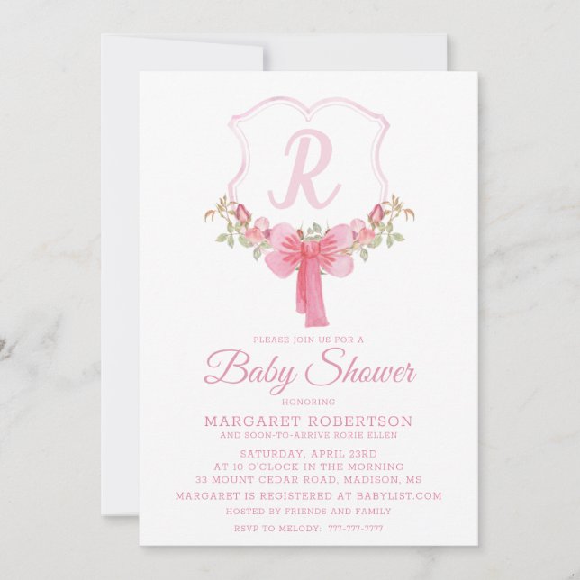 Invitation Baby shower de monogramme d'aquarelle (Devant)