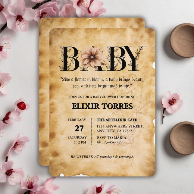 Invitation Baby shower de monogramme Vintage pour bébé (Créateur téléchargé)