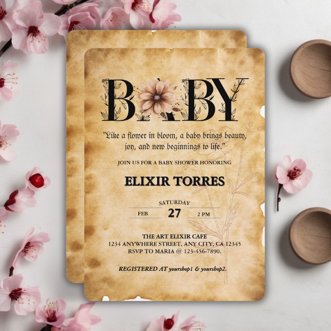 Invitation Baby shower de monogramme Vintage pour bébé (Créateur téléchargé)