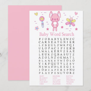 Invitation Baby shower de mot de lapin rose Jeu de recherche