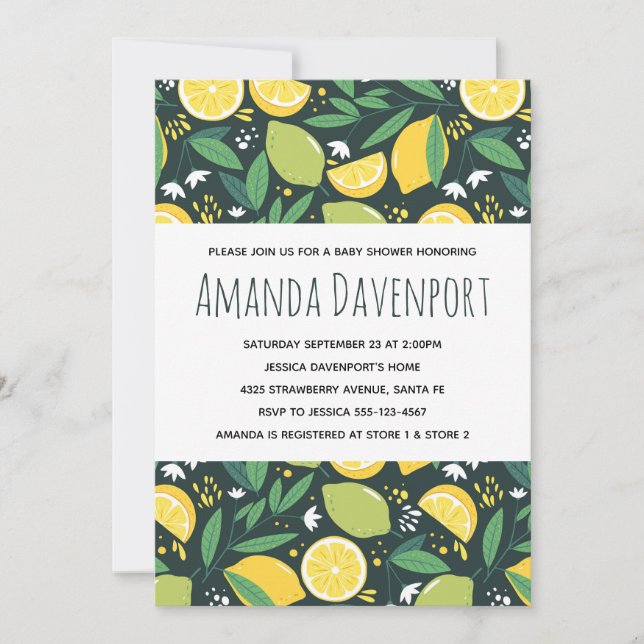 Invitation Baby shower de Motif de citron jaune et de citron  (Devant)