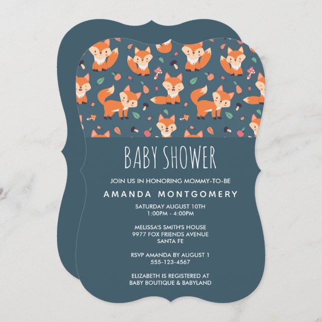 Invitation Baby shower de Motif de Cute Orange Fox (Devant / Derrière)