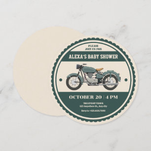 Invitation Baby shower de moto vintage rétro vert classique