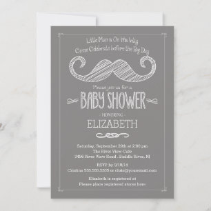 Invitation Baby shower de moustache gris moderne