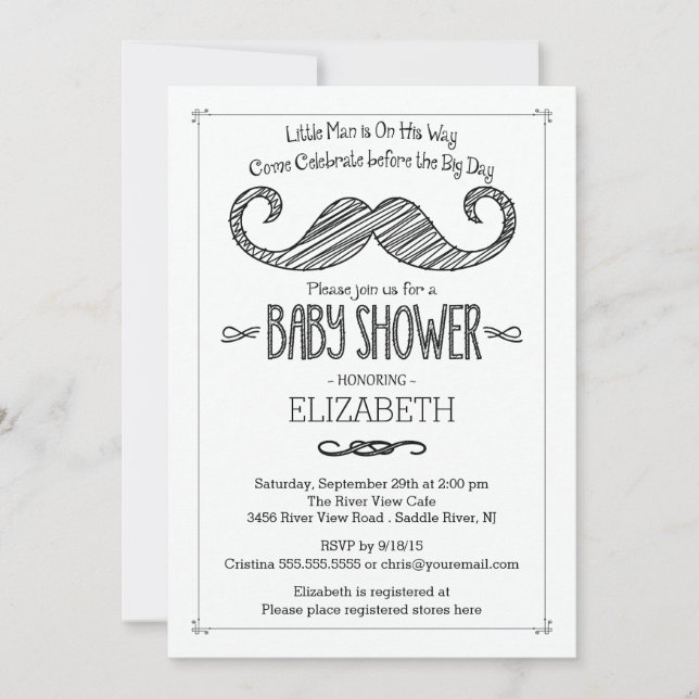 Invitation Baby shower de Moustache moderne (Devant)