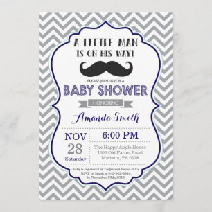 Invitation Baby shower de moustache Navy Blue and 