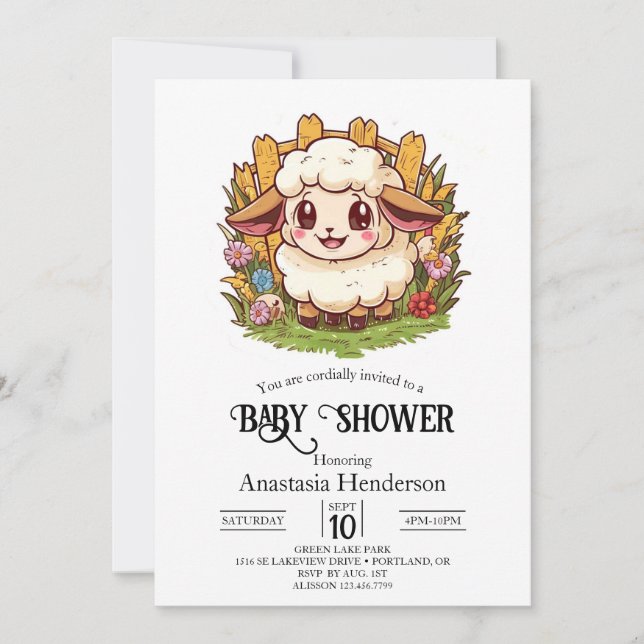 Invitation Baby shower de mouton agricole de charme (Devant)