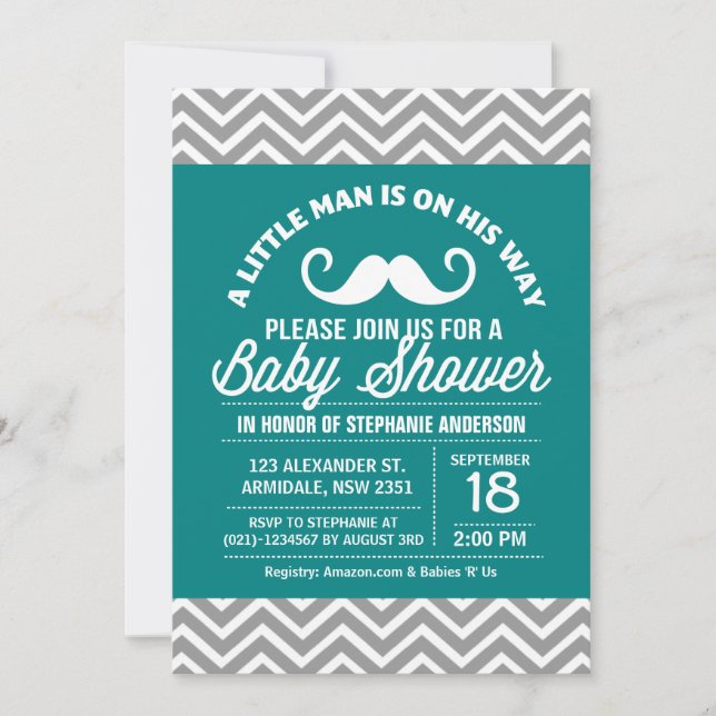 Invitation baby shower de Mustache (Devant)