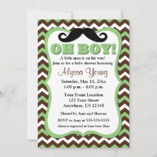 Invitation Baby shower de Mustache Brown Green Chevron Invita