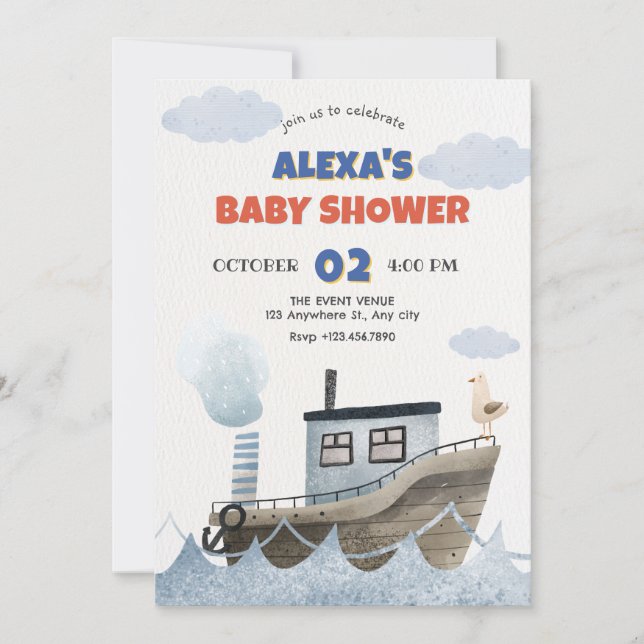 Invitation Baby shower de navire mignon (Devant)
