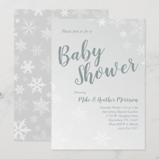 Invitation Baby shower de neige d'hiver gris neutre pour le s (Devant / Derrière)