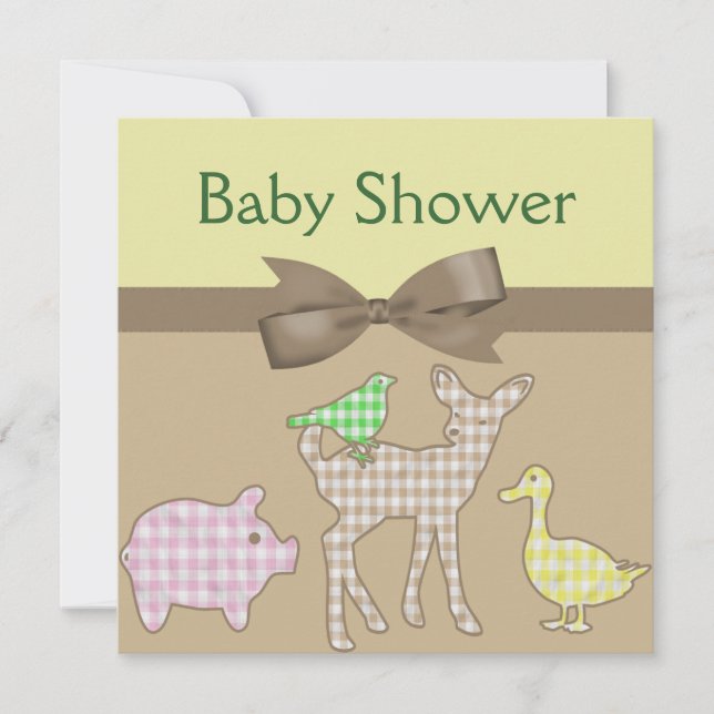 Invitation Baby shower de neutre de guingan d'animaux de (Devant)