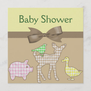 Invitation Baby shower de neutre de guingan d'animaux de