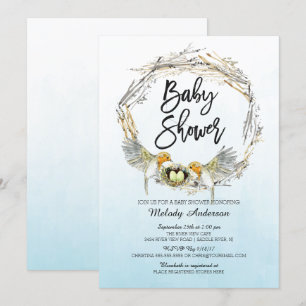 Invitation Baby shower de nid d'oiseaux aquarelle