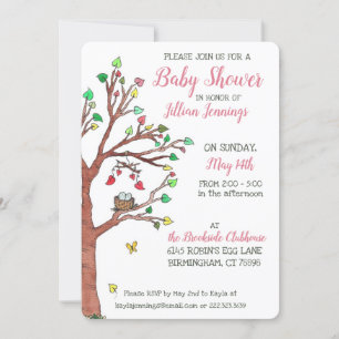 Invitation Baby shower de nid d'oiseaux mobile Feuilles de co