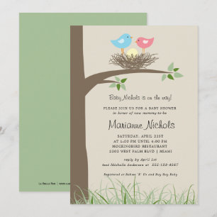 Invitation Baby shower de nid pour bébé garçon Oiseau
