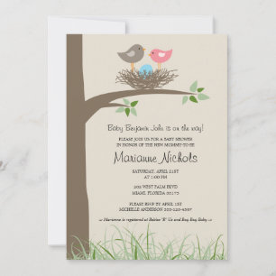 Invitation Baby shower de nid pour bébé garçon Oiseau