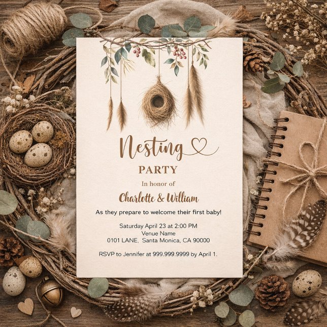 Invitation Baby shower de nidification de nid d'oiseau (Créateur téléchargé)