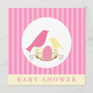 Invitation Baby shower de nidification des oiseaux roses et j