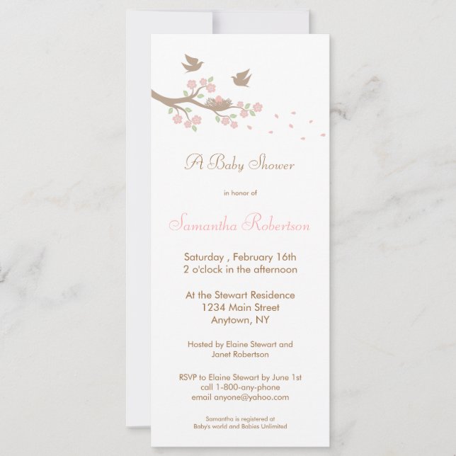 Invitation Baby shower de nids d'oiseaux (Devant)