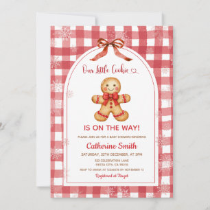 Invitation Baby Shower de Noël au pain d'épice à carreaux rou