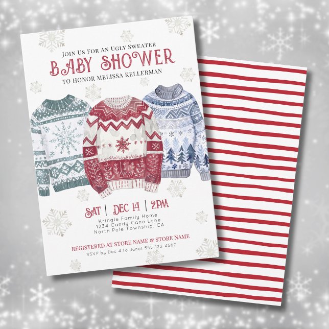 Invitation Baby Shower de Noël au pull moche (Ugly Sweater Christmas Baby Shower Invitation)